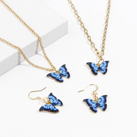 Picture of Zinc Based Alloy Insect Charms Gold Plated Blue Butterfly Animal 22mm x 15mm, 10 PCs