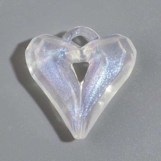 Picture of Acrylic Valentine's Day Charms Heart Transparent Clear Glitter 27.7mm x 25.6mm, 20 PCs
