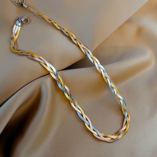 Picture of Titanium Steel Ins Style Snake Chain Necklace Multicolor Braided 40cm(15 6/8") long, 1 Piece