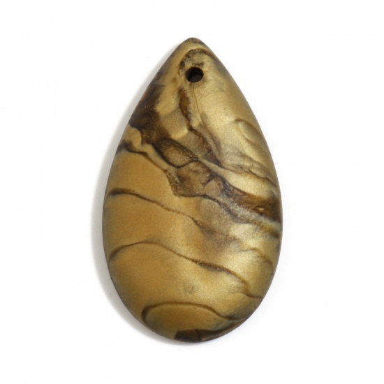 Picture of Resin Pendants Drop Khaki Matte Imitation Stone 4.5cm x 2.6cm, 2 PCs