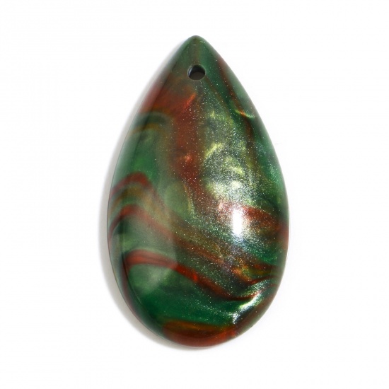 Picture of Resin Pendants Drop Green Pearlized Imitation Stone 4.5cm x 2.6cm, 2 PCs
