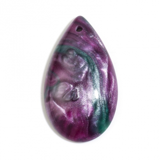 Picture of Resin Pendants Drop Purple Pearlized Imitation Stone 4.5cm x 2.6cm, 2 PCs