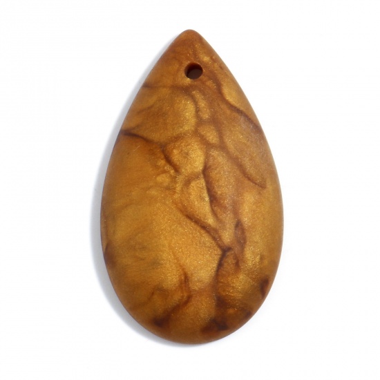 Picture of Resin Pendants Drop Brown Yellow Matte Imitation Stone 4.5cm x 2.6cm, 2 PCs