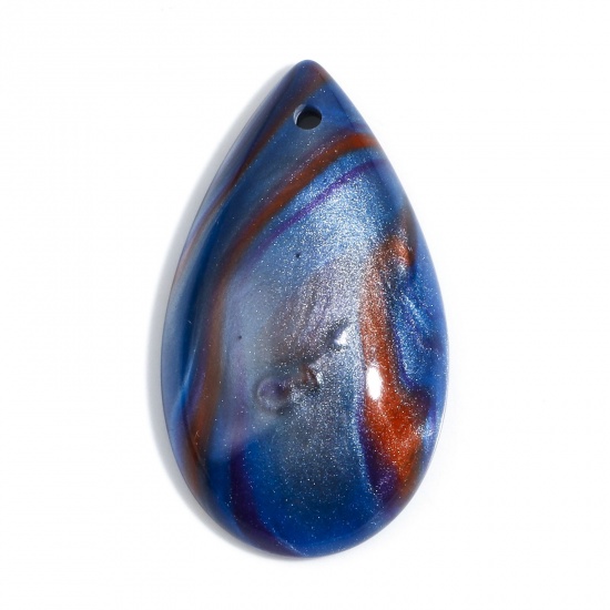 Picture of Resin Pendants Drop Blue Violet Pearlized Imitation Stone 4.5cm x 2.6cm, 2 PCs