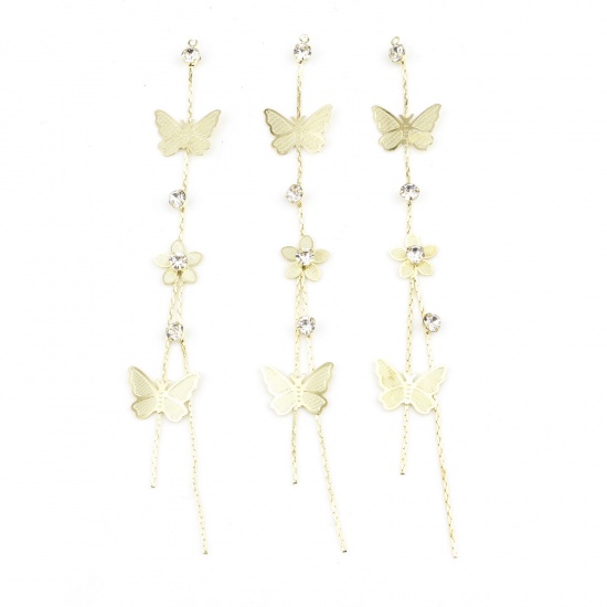 Immagine di Lega di Zinco Nappine Ciondoli Oro Placcato Farfalla Trasparente Strass 10.8cm x 1.4cm, 2 Pz