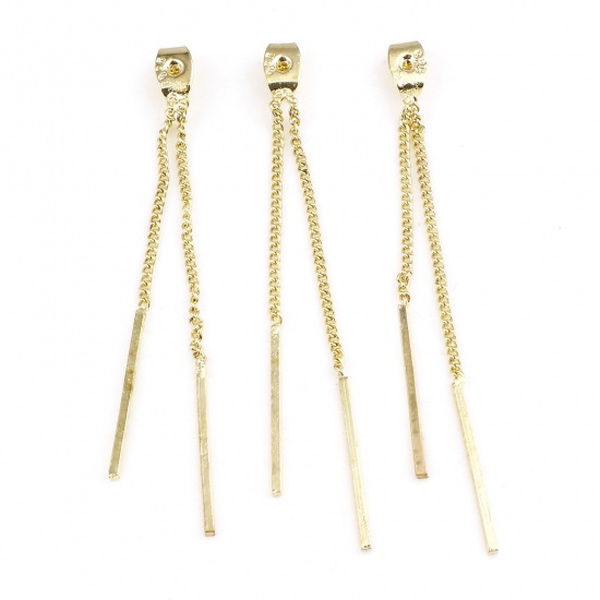 Picture of Zinc Based Alloy Tassel Ear Nuts Post Stopper Earring Findings Strip Gold Plated 6.1cm x 0.4cm, 4 PCs