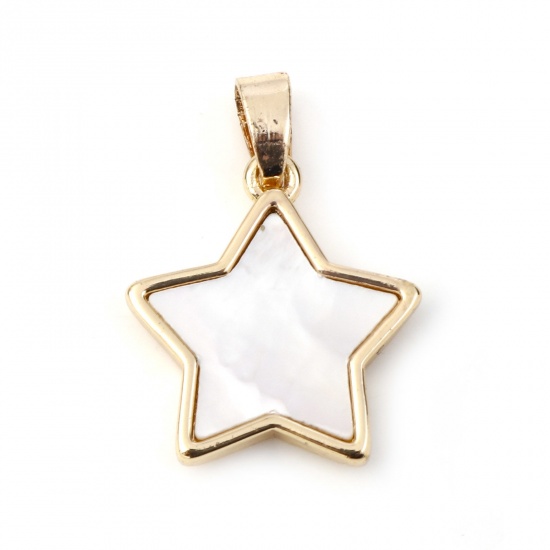 Picture of Shell & Copper Geometry Series Charms Gold Plated White Pentagram Star 21mm x 15mm, 1 Piece