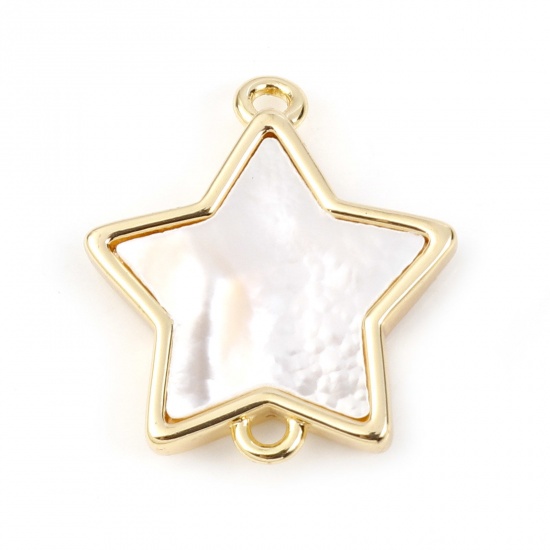 Picture of 1 Piece Shell & Brass Geometric Connectors Charms Pendants Gold Plated White Pentagram Star 17mm x 15mm