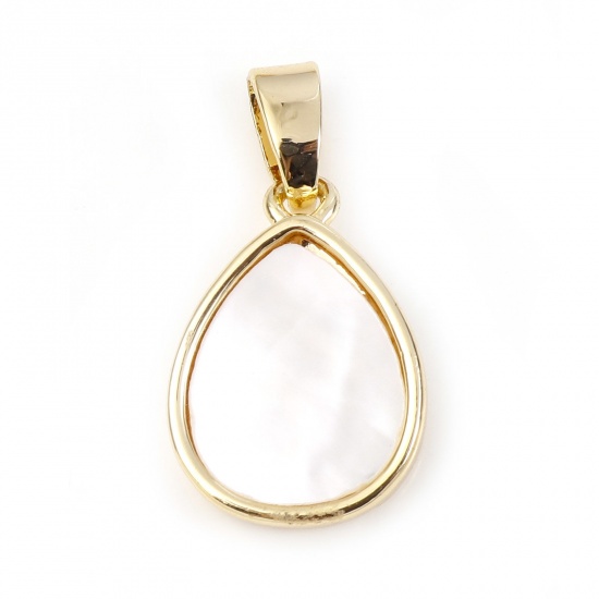 Picture of 1 Piece Shell & Brass Geometric Charm Pendant Gold Plated White Drop 19mm x 10mm