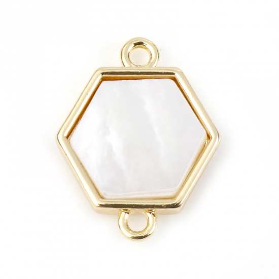 Picture of Shell & Copper Geometry Series Connectors Gold Plated White Hexagon 16mm x 13mm, 1 Piece