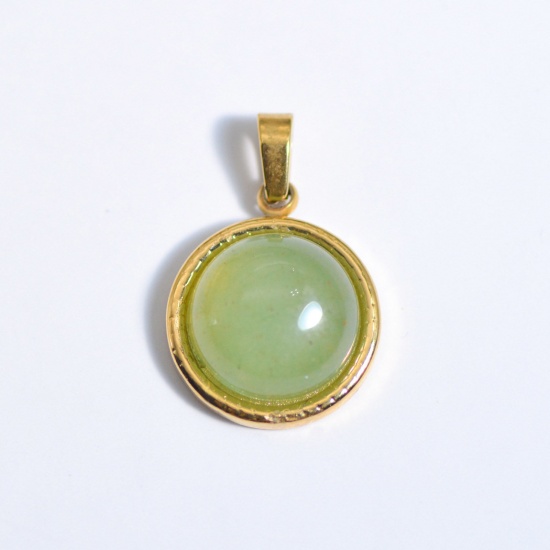 Picture of Stainless Steel & Gemstone Ins Style Charms Gold Plated Light Green Round 25mm x 25mm, 1 Piece