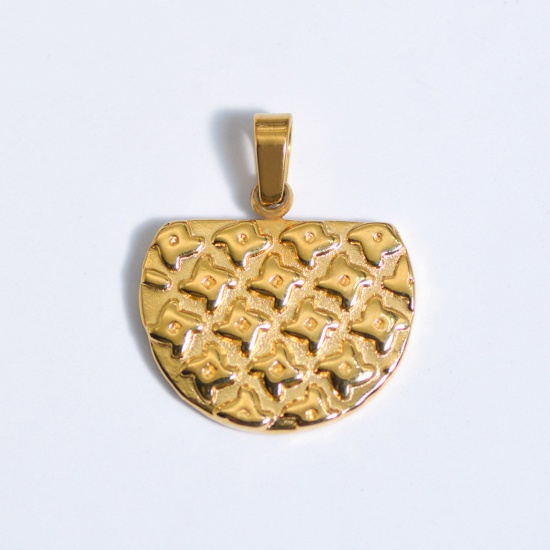 Picture of 1 Piece Stainless Steel Ins Style Charm Pendant Gold Plated Half Round 28mm x 21mm