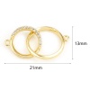 Image de Connecteurs en Laiton Plaqué Or Véritable Double Cercle à Zircone Cubique Clair 21mm x 13mm, 1 Pièce
