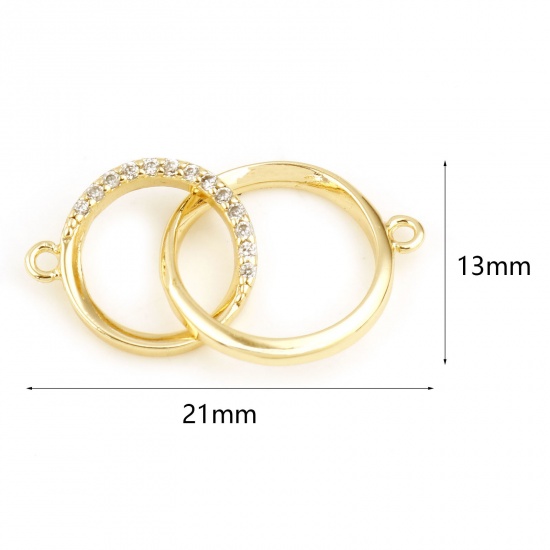 Picture of Brass Connectors Real Gold Plated Double Rings Clear Cubic Zirconia 21mm x 13mm, 1 Piece