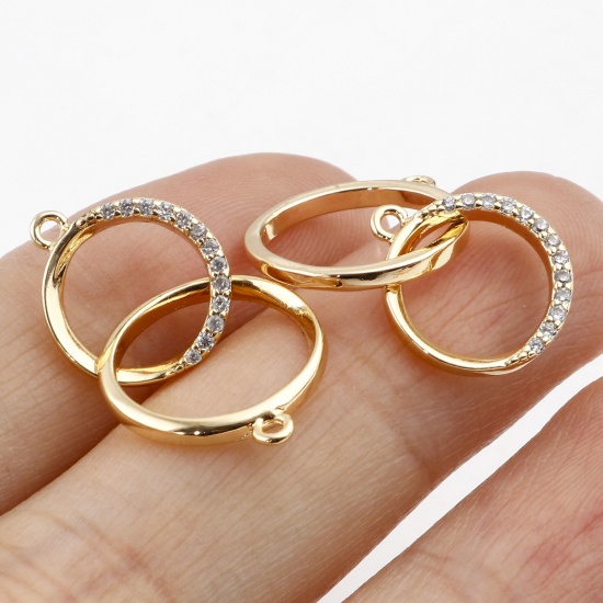 Picture of Brass Connectors Real Gold Plated Double Rings Clear Cubic Zirconia 21mm x 13mm, 1 Piece