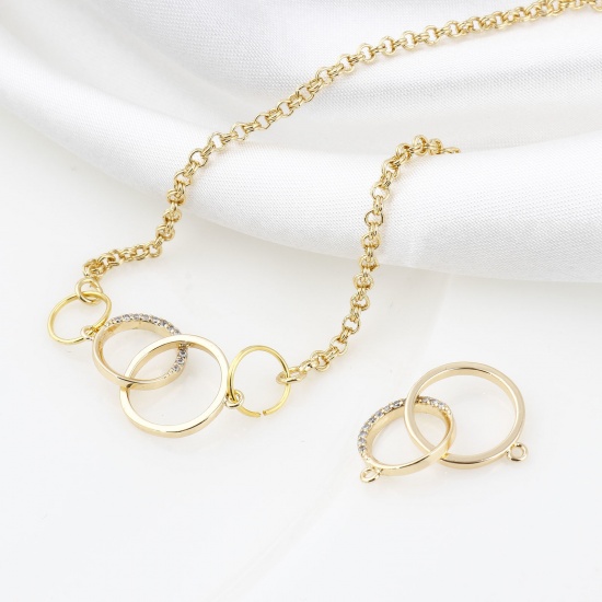 Picture of Brass Connectors Real Gold Plated Double Rings Clear Cubic Zirconia 21mm x 13mm, 1 Piece