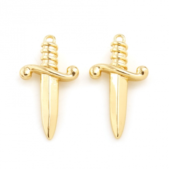 Picture of Brass Charms Sword Real Gold Plated 26mm x 14mm, 2 PCs                                                                                                                                                                                                        
