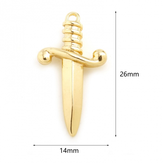 Picture of Brass Charms Sword Real Gold Plated 26mm x 14mm, 2 PCs                                                                                                                                                                                                        