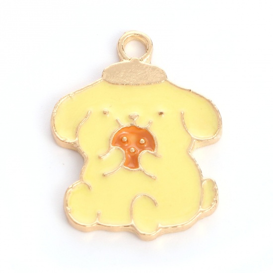 Picture of Zinc Based Alloy Charms Dog Animal Gold Plated Yellow Enamel 21mm x 16mm, 10 PCs