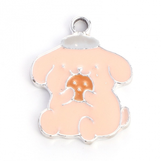 Picture of Zinc Based Alloy Charms Dog Animal Silver Tone Pink Enamel 21mm x 16mm, 10 PCs