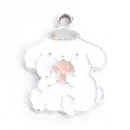 Picture of Zinc Based Alloy Charms Dog Animal Silver Tone White Enamel 21mm x 16mm, 10 PCs