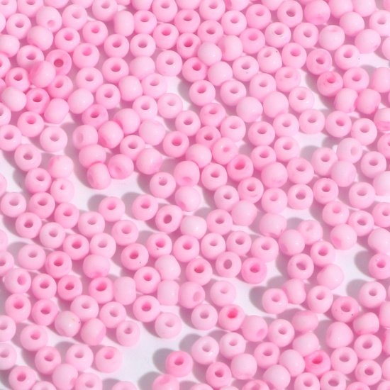 Picture of Glass Seed Beads Round Rocailles Pink Frosted Opaque 3mm x 2mm, Hole: Approx 0.8mm, 100 Grams
