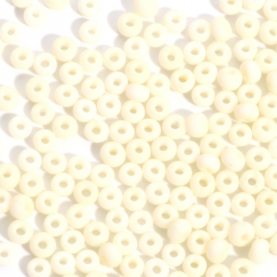 Immagine di Vetro Seme Perline Round Rocailles Bianco Sporco Smerigliato Opaco 3mmx 2mm, Foro:Circa 0.8mm, 100 Grammi