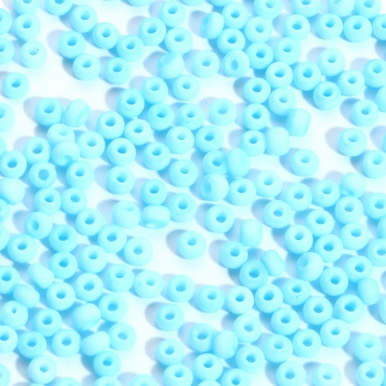 Picture of Glass Seed Beads Round Rocailles Light Blue Frosted Opaque 3mm x 2mm, Hole: Approx 0.8mm, 100 Grams
