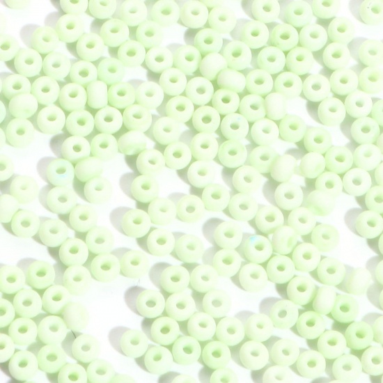 Picture of Glass Seed Beads Round Rocailles Light Green Frosted Opaque 3mm x 2mm, Hole: Approx 0.8mm, 100 Grams