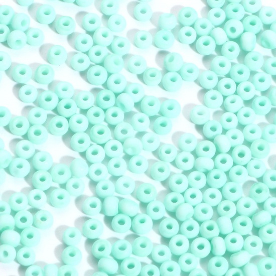Picture of Glass Seed Beads Round Rocailles Mint Green Frosted Opaque 3mm x 2mm, Hole: Approx 0.8mm, 100 Grams