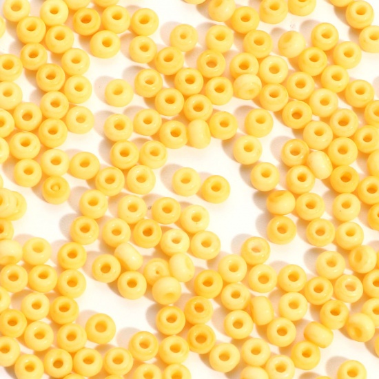 Picture of Glass Seed Beads Round Rocailles Yellow Frosted Opaque 3mm x 2mm, Hole: Approx 0.8mm, 100 Grams