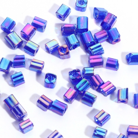 Picture of Glass Square Seed Beads Blue Violet Transparent AB Color About 4mm x 4mm, Hole: Approx 1.2x1.2mm, 100 Grams