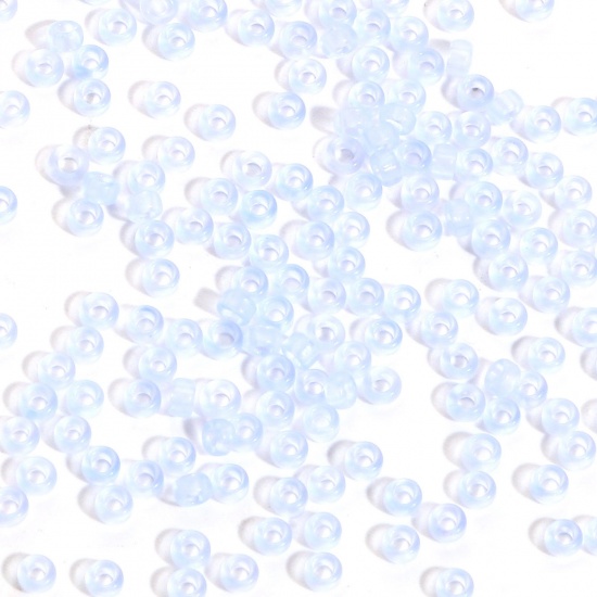 Picture of Glass Seed Beads Round Rocailles Light Blue Transparent Frosted 3mm x 2mm, Hole: Approx 0.8mm, 100 Grams