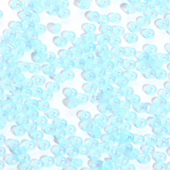 Picture of Glass Seed Beads Round Rocailles Blue Transparent Frosted 3mm x 2mm, Hole: Approx 0.8mm, 100 Grams