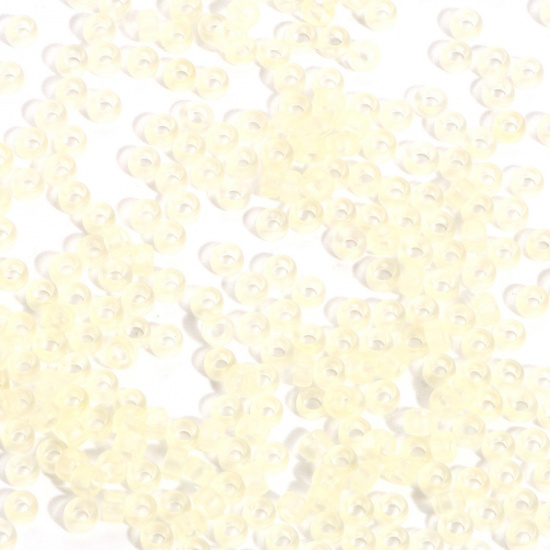 Picture of Glass Seed Beads Round Rocailles Pale Yellow Transparent Frosted 3mm x 2mm, Hole: Approx 0.8mm, 100 Grams