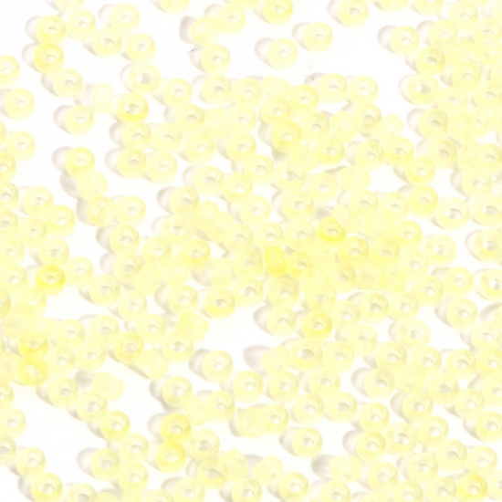 Picture of Glass Seed Beads Round Rocailles Lemon Yellow Transparent Frosted 3mm x 2mm, Hole: Approx 0.8mm, 100 Grams