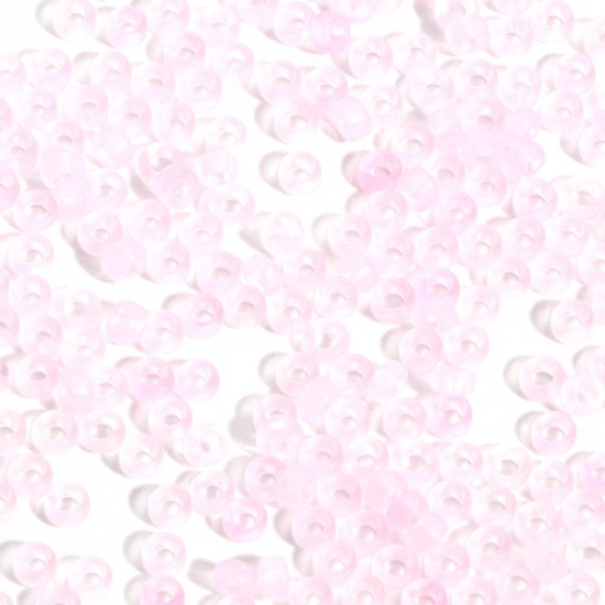 Picture of Glass Seed Beads Round Rocailles Light Pink Transparent Frosted 3mm x 2mm, Hole: Approx 0.8mm, 100 Grams