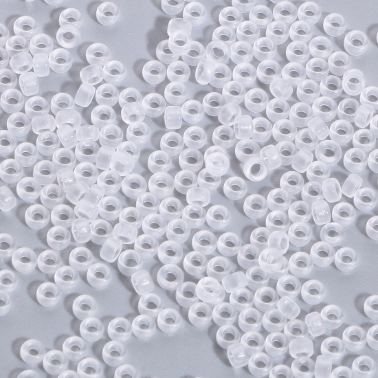 Picture of Glass Seed Beads Round Rocailles White Transparent Frosted 3mm x 2mm, Hole: Approx 0.8mm, 100 Grams