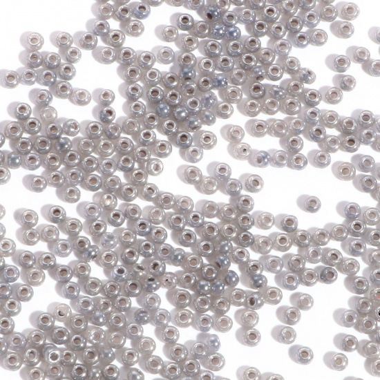 Picture of Glass Seed Beads Round Rocailles Gray Pearlized Imitation Jade 2mm x 1.5mm, Hole: Approx 0.5mm, 100 Grams