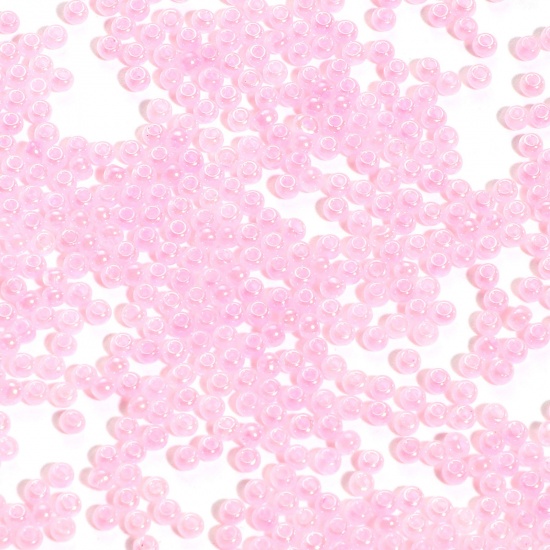 Picture of Glass Seed Beads Round Rocailles Light Pink Pearlized Imitation Jade 2mm x 1.5mm, Hole: Approx 0.5mm, 100 Grams