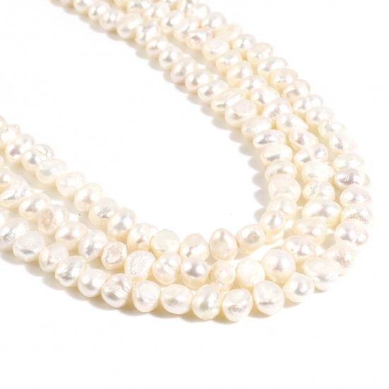 Picture of Natural Freshwater Cultured Pearl Baroque Beads Irregular White About 7x5mm - 6x5mm, Hole: Approx 0.6mm, 36cm(14 1/8") long, 1 Strand (Approx 65 PCs/Strand)