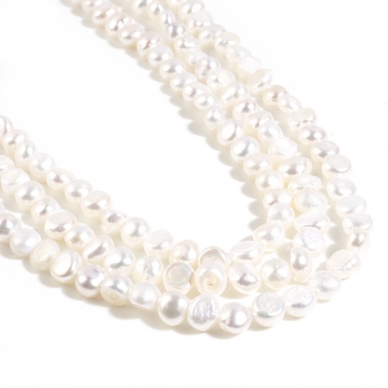 Picture of Natural Freshwater Cultured Pearl Baroque Beads Irregular White About 8x6mm - 6x6mm, Hole: Approx 0.6mm, 36cm(14 1/8") long, 1 Strand (Approx 60 PCs/Strand)