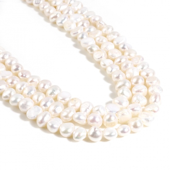 Immagine di Naturale Perle di Acqua Dolce Barocco Perline Irregolare Bianco Circa 8mm x 7mm, Foro: Circa 0.6mm, Lunghezza: 34.5cm, 1 Filo (Circa 52 Pz/Treccia)