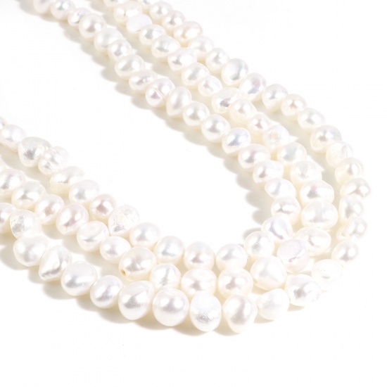 Picture of Natural Freshwater Cultured Pearl Baroque Beads Irregular White About 9x8mm - 7x7mm, Hole: Approx 0.8mm, 35cm(13 6/8") long, 1 Strand (Approx 48 PCs/Strand)