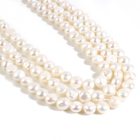 Picture of Natural Freshwater Cultured Pearl Baroque Beads Irregular White About 10x9mm - 8x8mm, Hole: Approx 0.6mm, 36.5cm(14 3/8") long, 1 Strand (Approx 42 PCs/Strand)