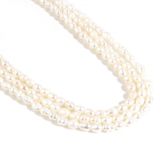 Picture of Natural Freshwater Cultured Pearl Baroque Beads Oval White About 5x4mm - 4x3mm, Hole: Approx 0.5mm, 35.5cm(14") long, 1 Strand (Approx 72 PCs/Strand)