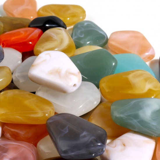 Picture of Acrylic Beads Pentagon At Random Color Mixed Imitation Stone About 25mm x 17mm, Hole: Approx 1.7mm, 50 PCs