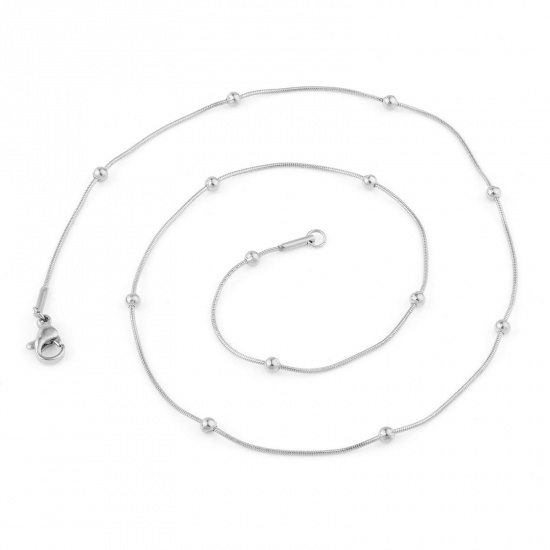 Picture of 304 Stainless Steel Snake Chain Necklace For DIY Jewelry Making Silver Tone Handmade 46cm(18 1/8") long, 1 Piece