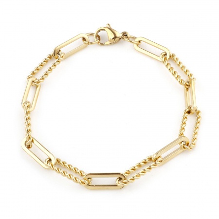 Immagine di Fatto a Mano Braccialetti All'Ingrosso, Catena a Graffetta Oro Placcato 304 Acciaio Inossidabile, Unisex Placcatura Sottovuoto Minimalista Regalo Gioielli Per Rivenditore, 19cm Lunghezza, Dimensione della Catena: 7mm, 1 Pz