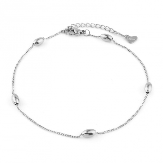 Picture of 304 Stainless Steel Curb Link Chain Anklet Silver Tone Handmade 23.5cm(9 2/8") long, 1 Piece